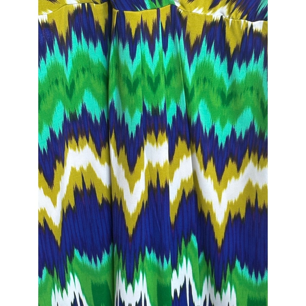 Calvin Klein Green Blue Ikat Chevron Faux Wrap Dress Size 12 Short Sleeve - Picture 4 of 6